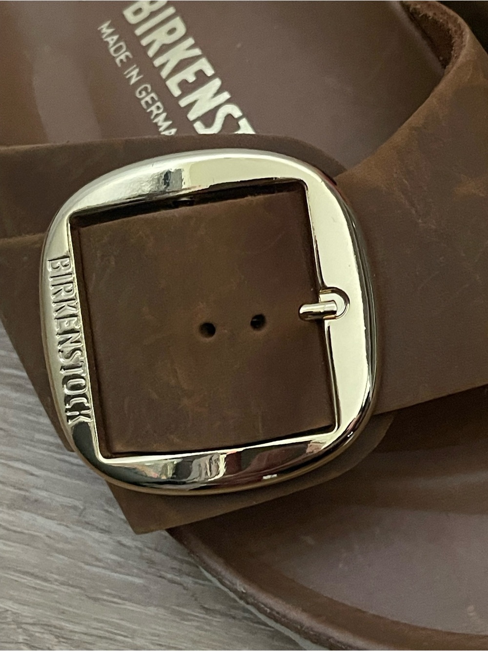 Birkenstock Madrid Big Buckle Cognac Leather Slide Sandals - Picture 2 of 15